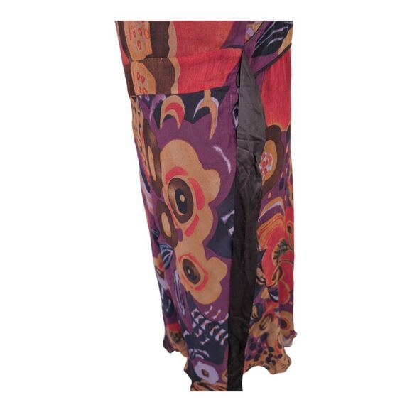 Vintage 100% Silk FLORAL midi dress ribbon tie long sleeves US size 6 - Picture 9 of 16